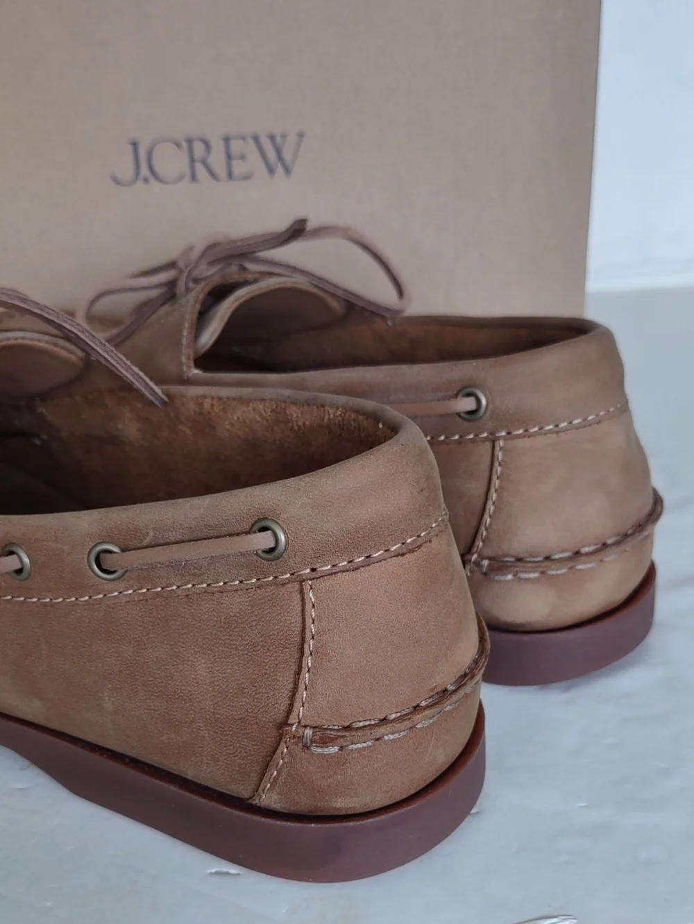 BRAND NEW J. Crew Tan Leather Moccasin-Style Boat Shoes